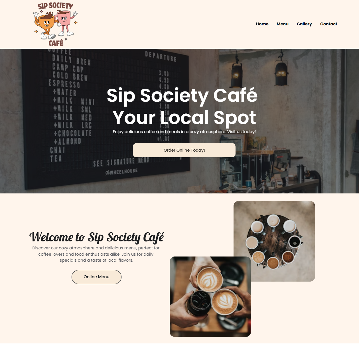 Sip Society Café Homepage design