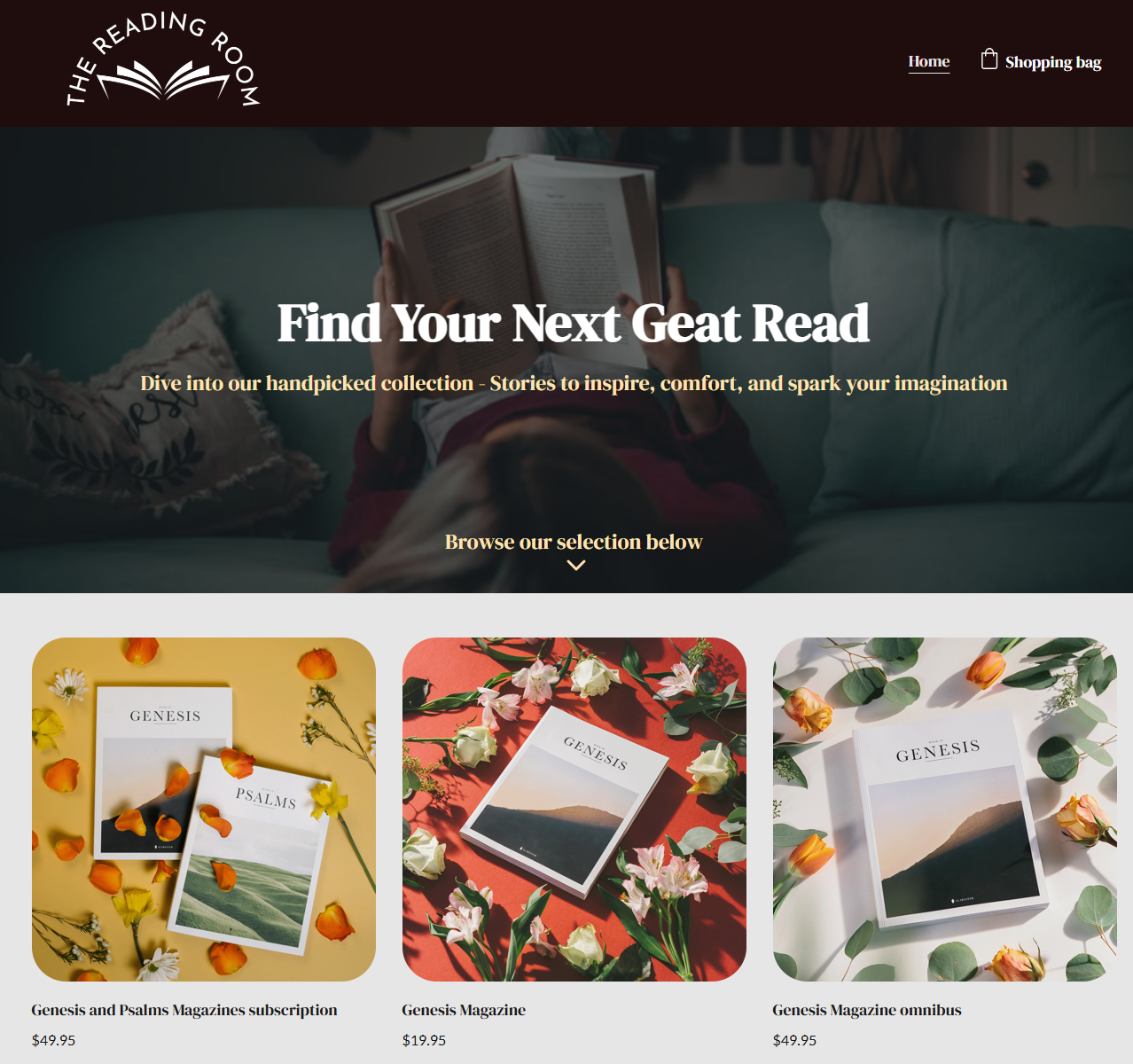 The Reading Room Bookstore Homepage Hero