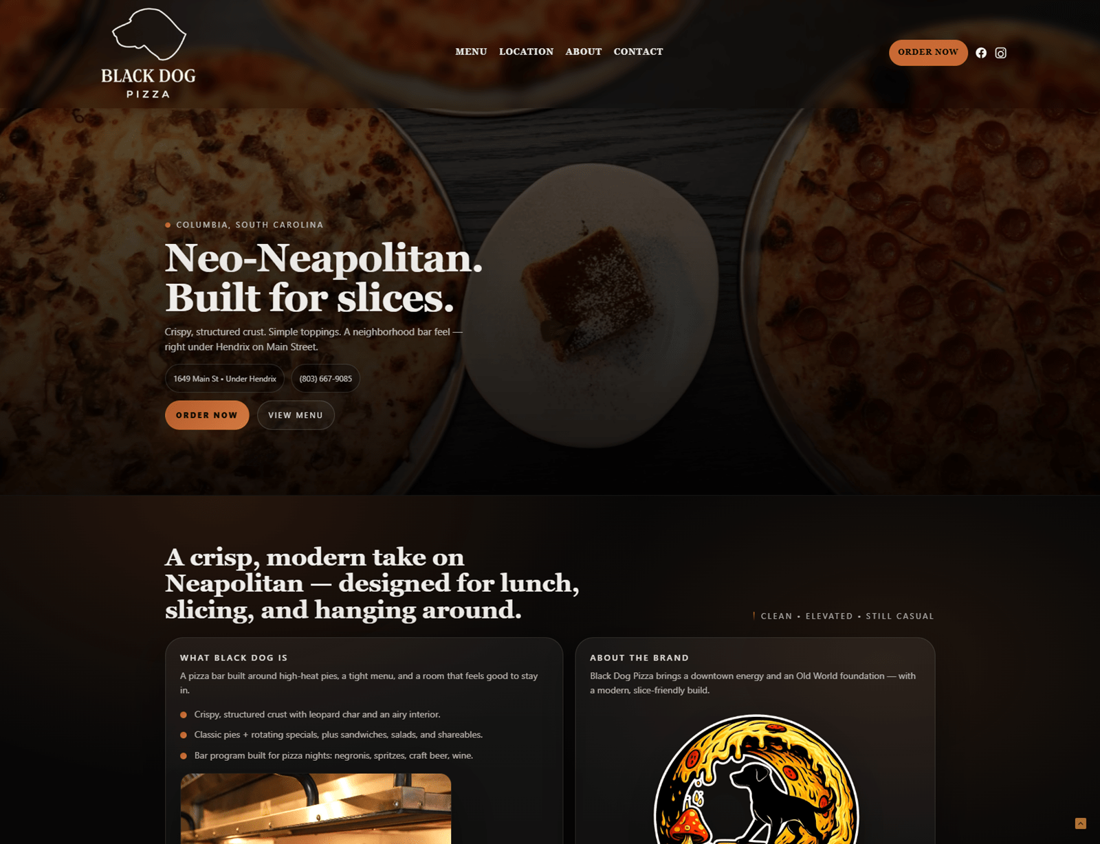 Black Dog Pizza homepage desktop screenshot