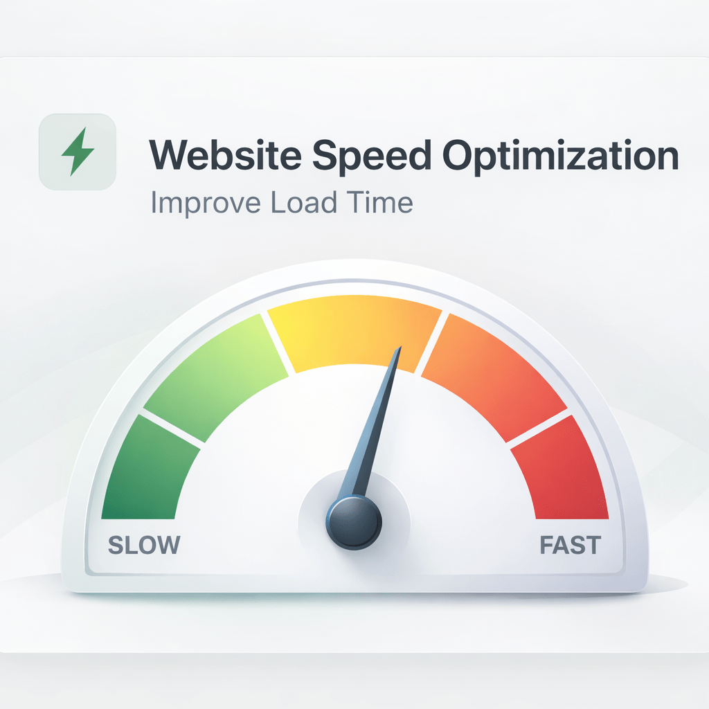 Website speed optimization visual showing performance and SEO signals